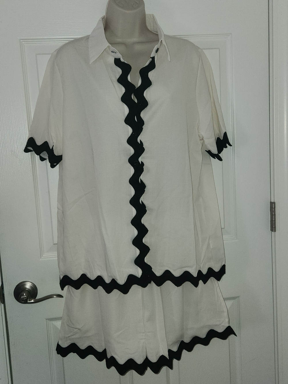 Women's Cream Pajama Set with Black Trim